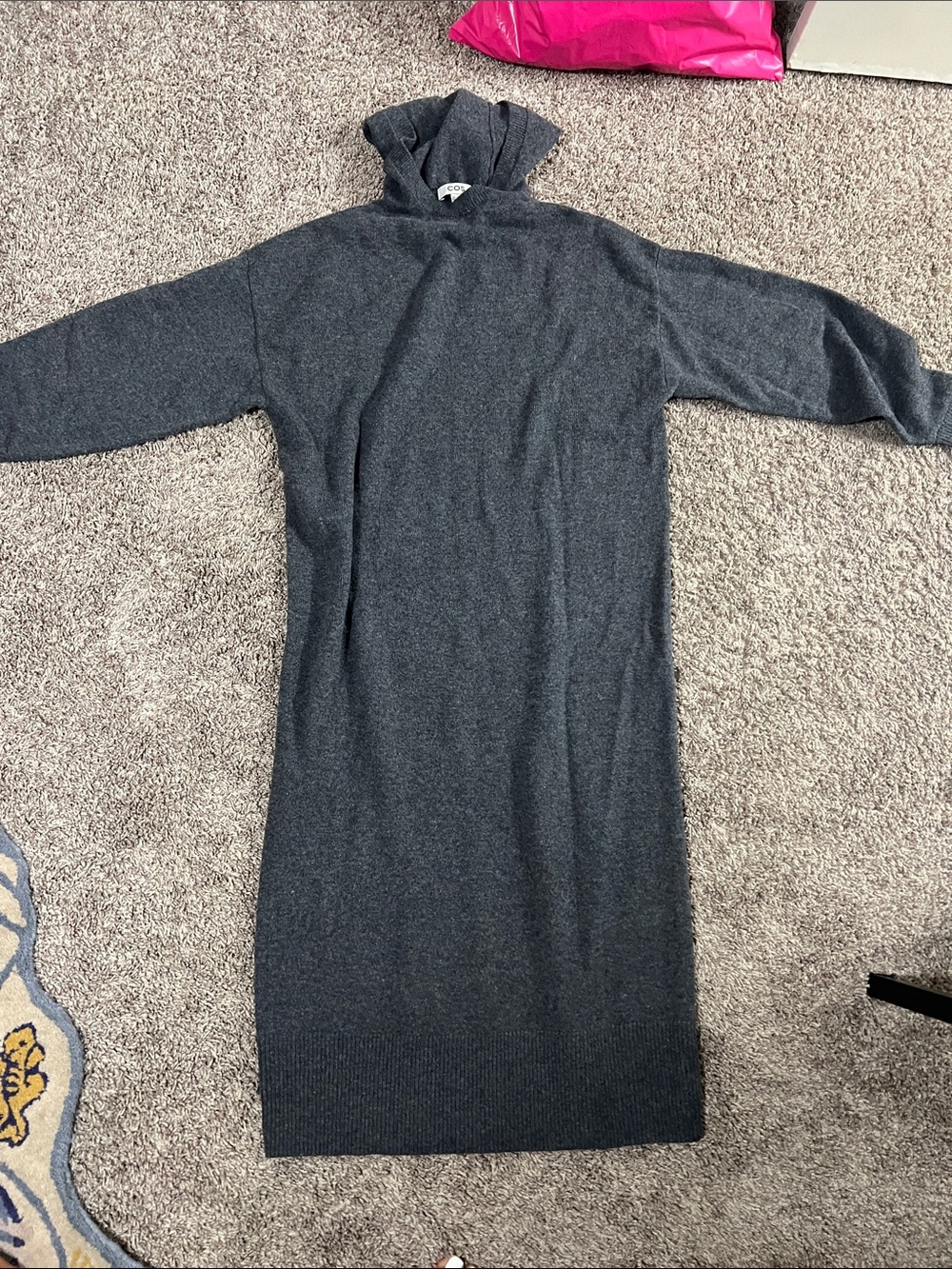 COS Charcoal Gray Long Sleeve Hooded Midi Dress